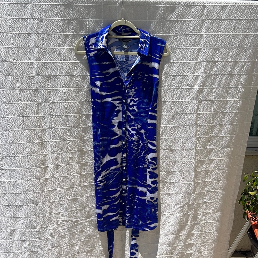 INC International Concepts Blue and White Patterned Dress